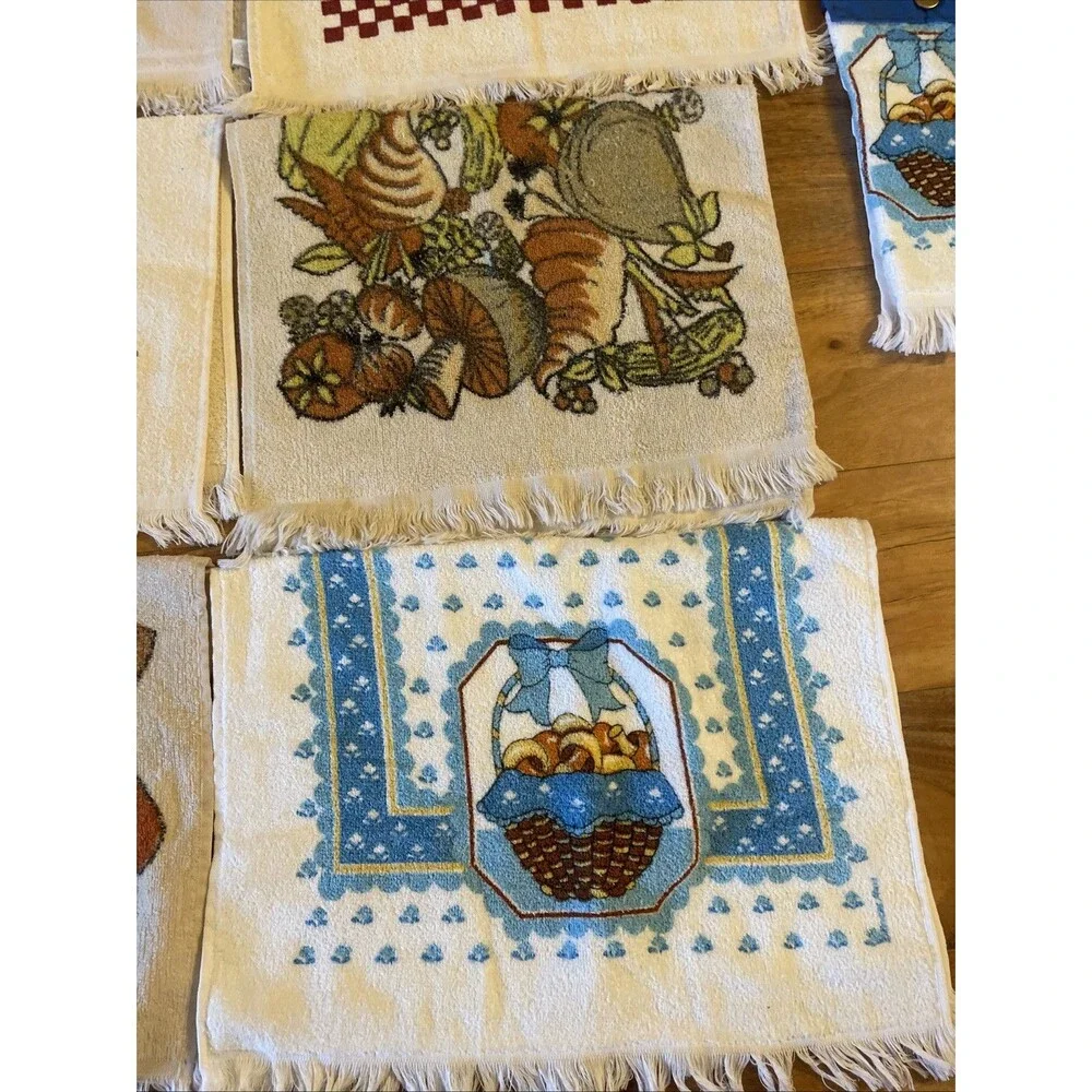 Lot Of 10 Adorable Vintage Mushroom Kitchen Hand Dish Towels MCM Cottage Core